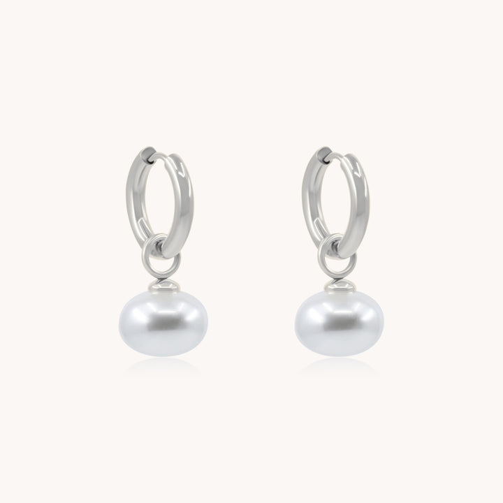 Orb Pearl Hoops, Silver