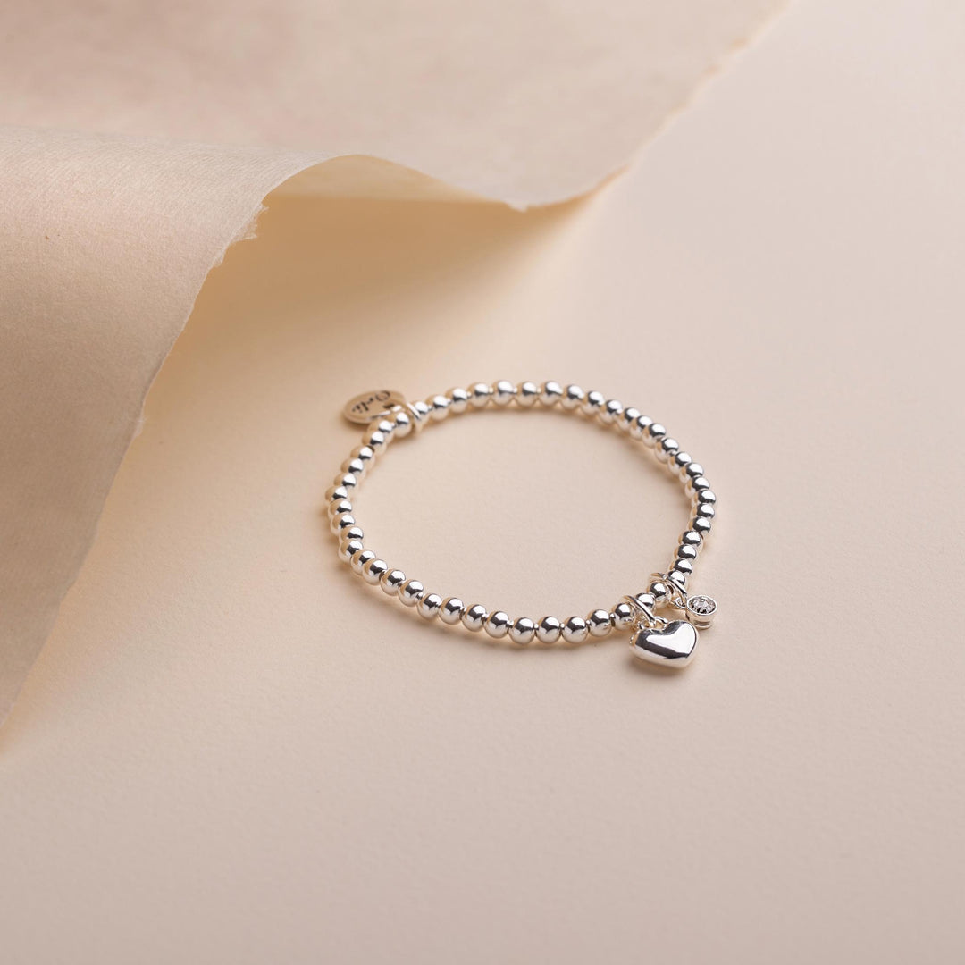 Puffed Heart & Birthstone Beads Bracelet