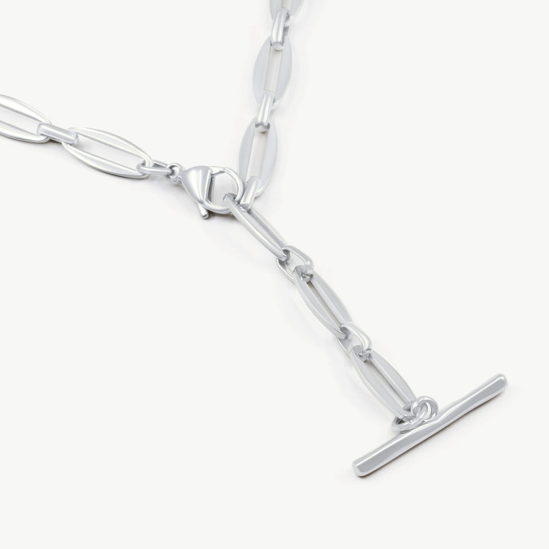 Adjustable Long Link Toggle Charm Necklace, Silver