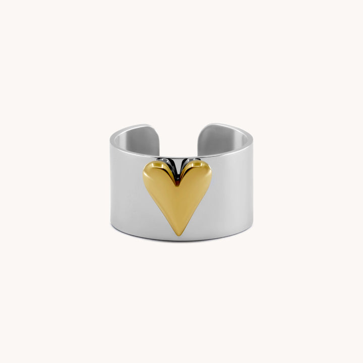 Celine Heart Statement Ring, Silver & Gold