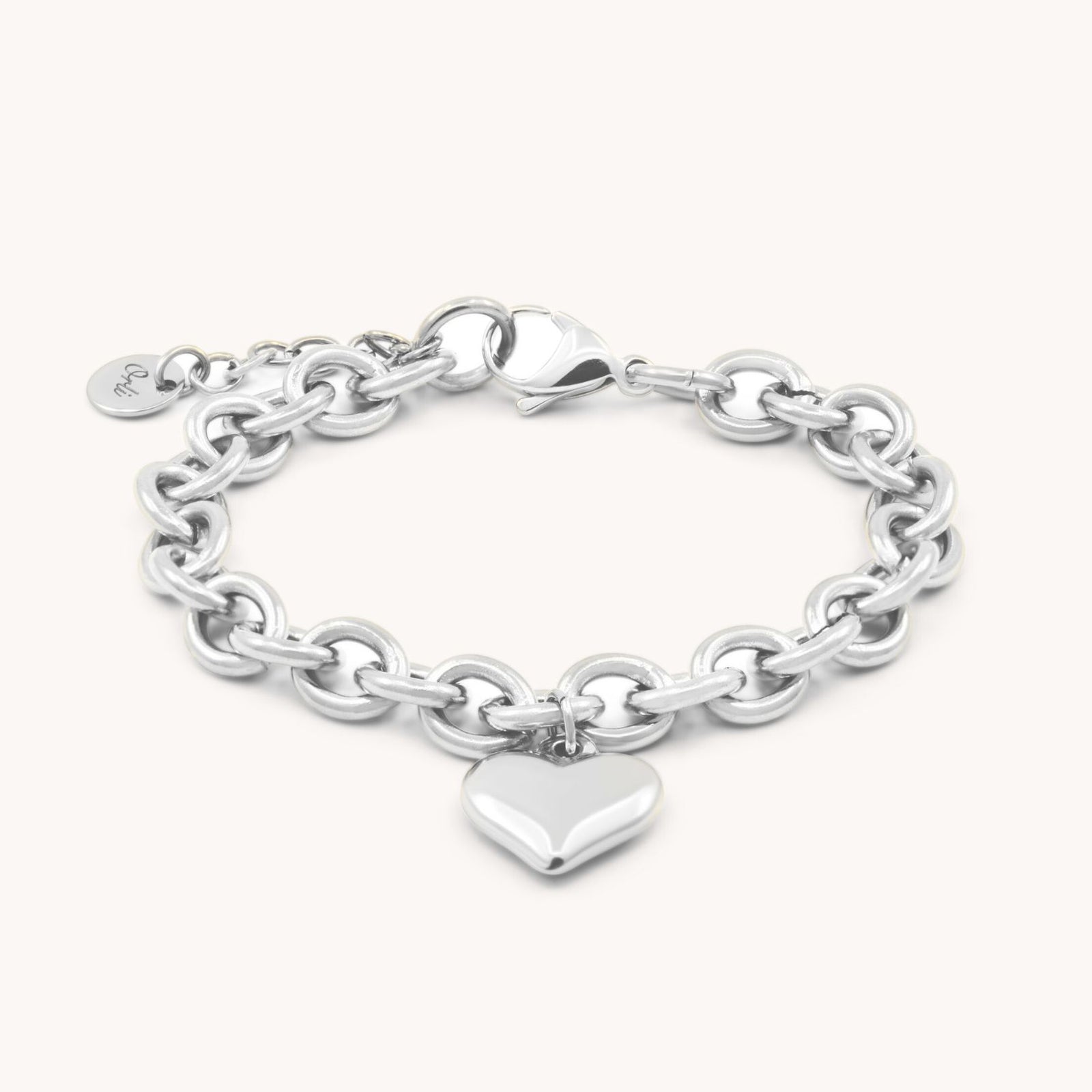 Chloe Heart Chunky Bracelet, Silver