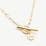 Ella Personalised Disc T-Bar Necklace, Gold