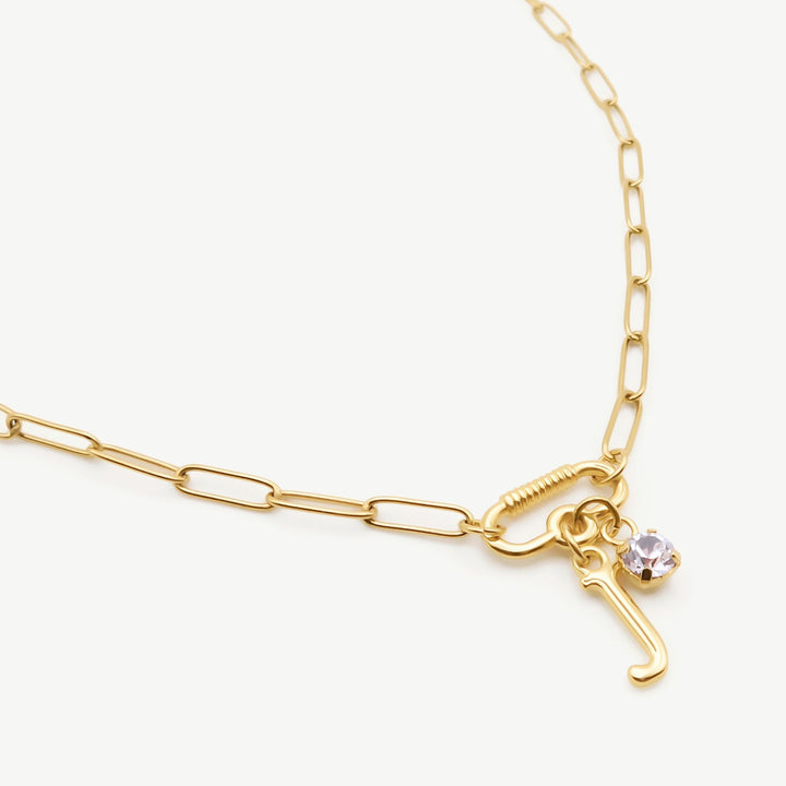 Freya Initial & Birthstone Necklace, Gold