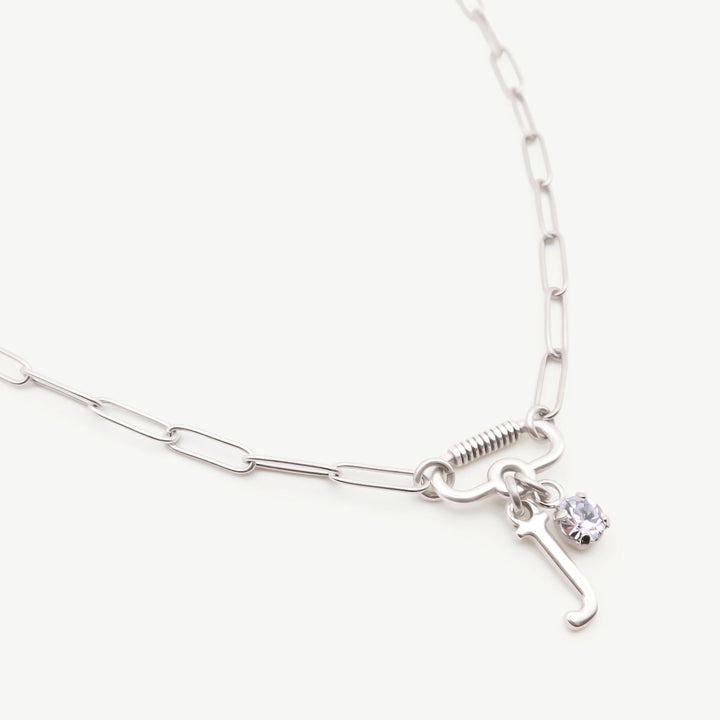 Freya Initial & Birthstone Necklace, Silver