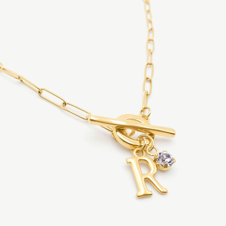 Gracie Initial & Birthstone T-Bar Necklace, Gold