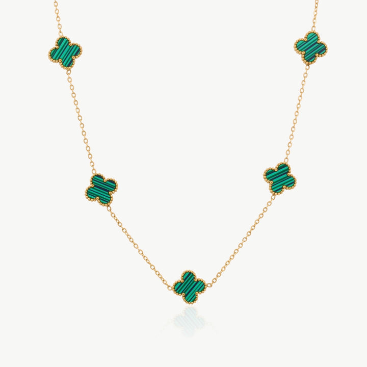 Green Clover Necklace, Gold