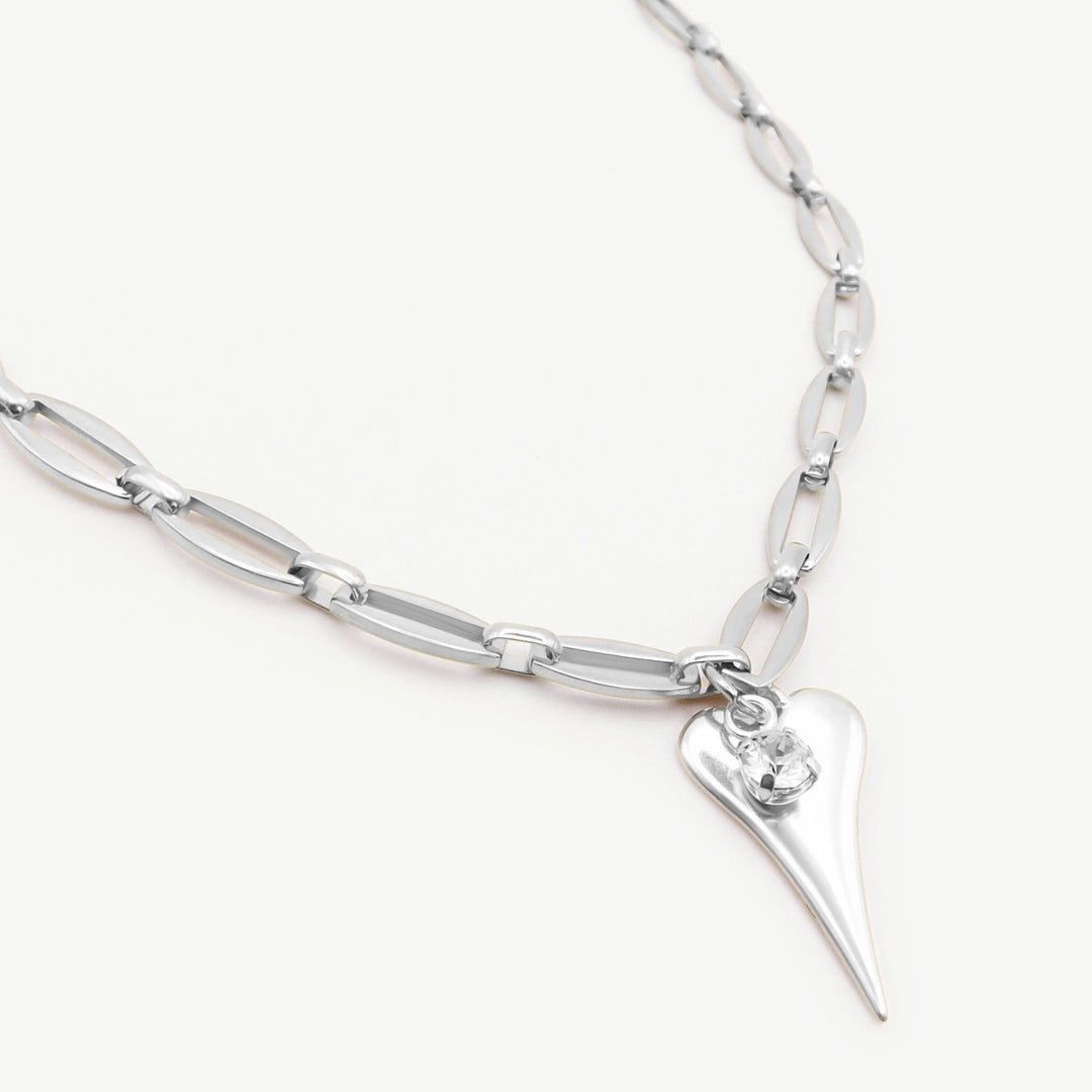 Hourglass Heart and Birthstone Long Link Necklace, Silver