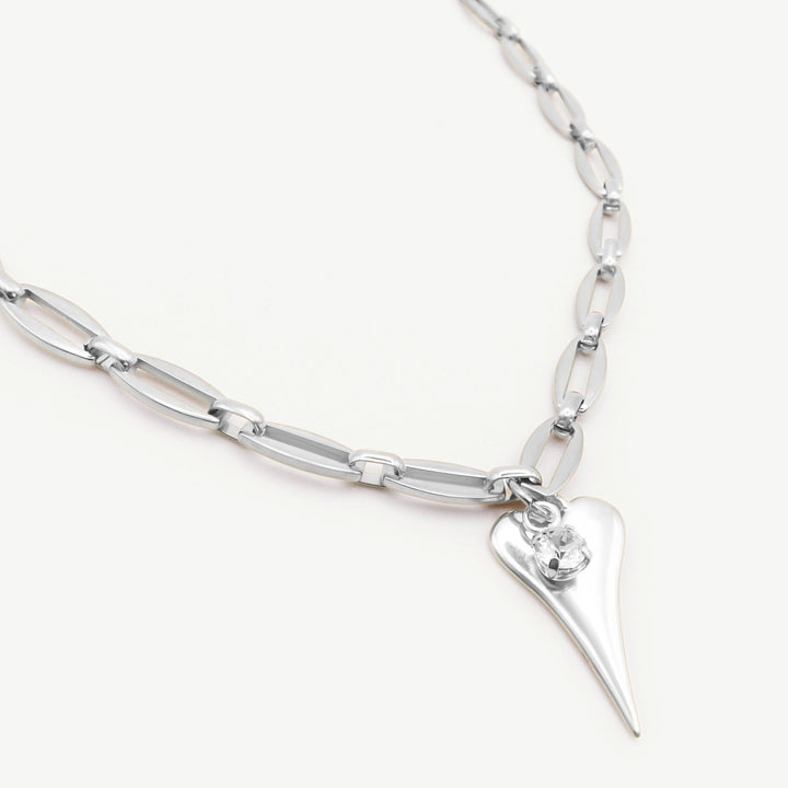 Hourglass Heart and Birthstone Long Link Necklace, Silver