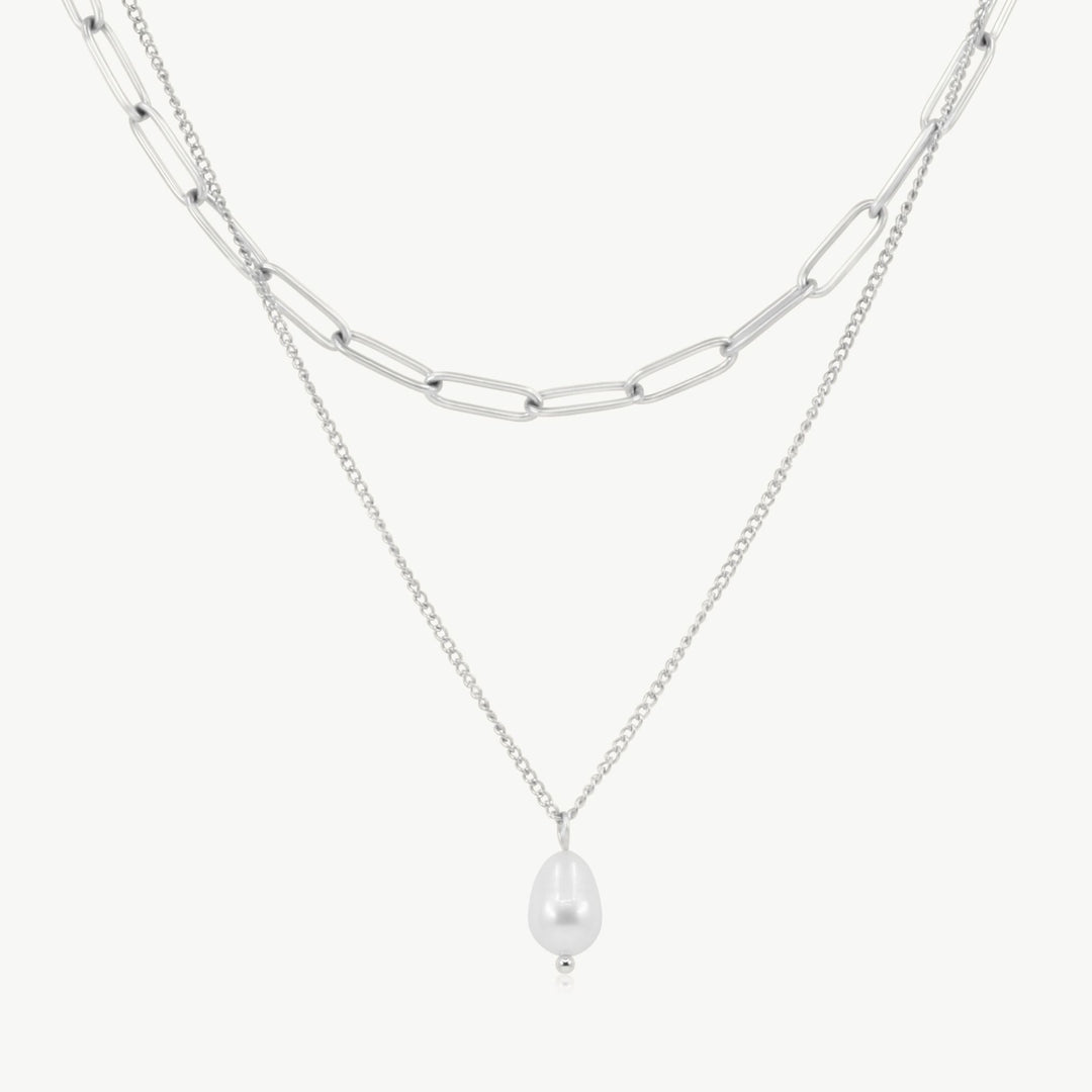 Layered Pearl Necklace, Silver