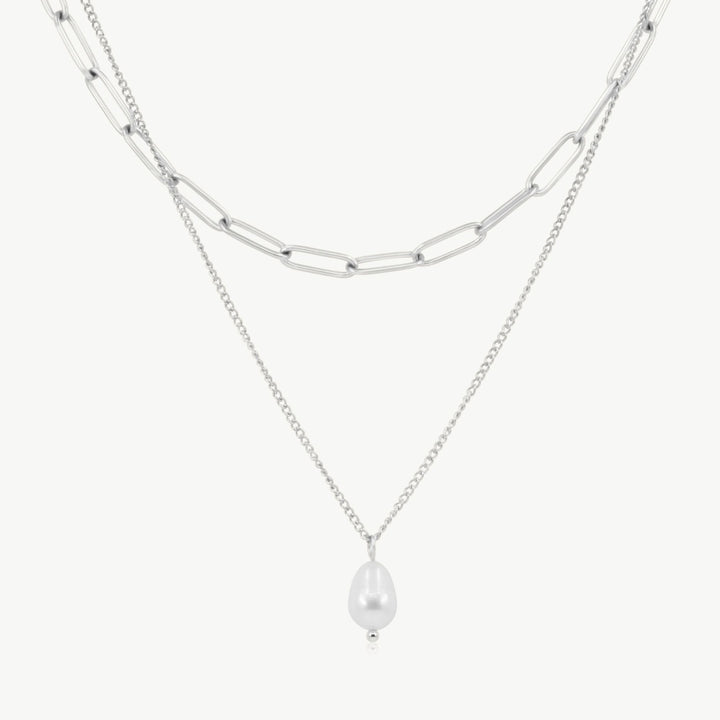 Layered Pearl Necklace, Silver