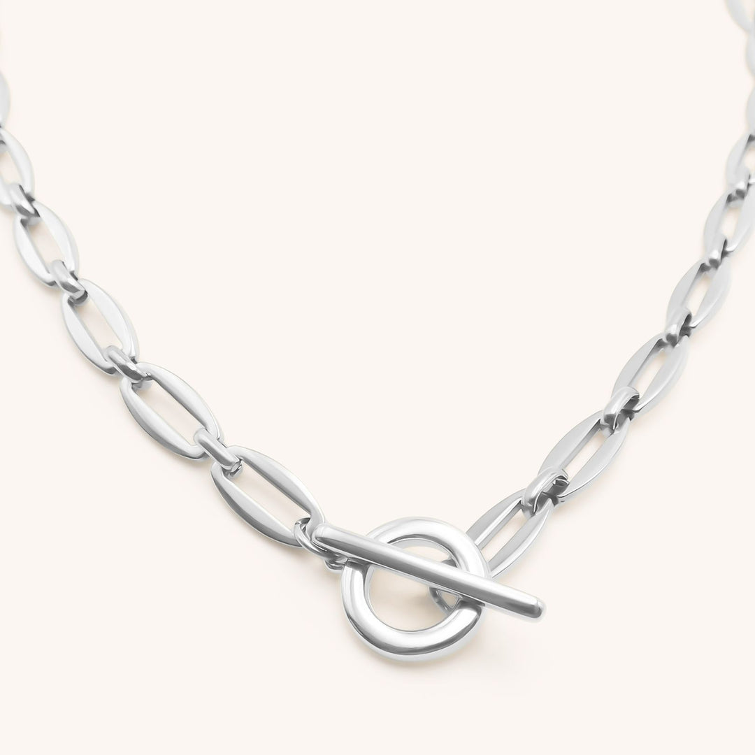 Long Link T-Bar Necklace, Silver