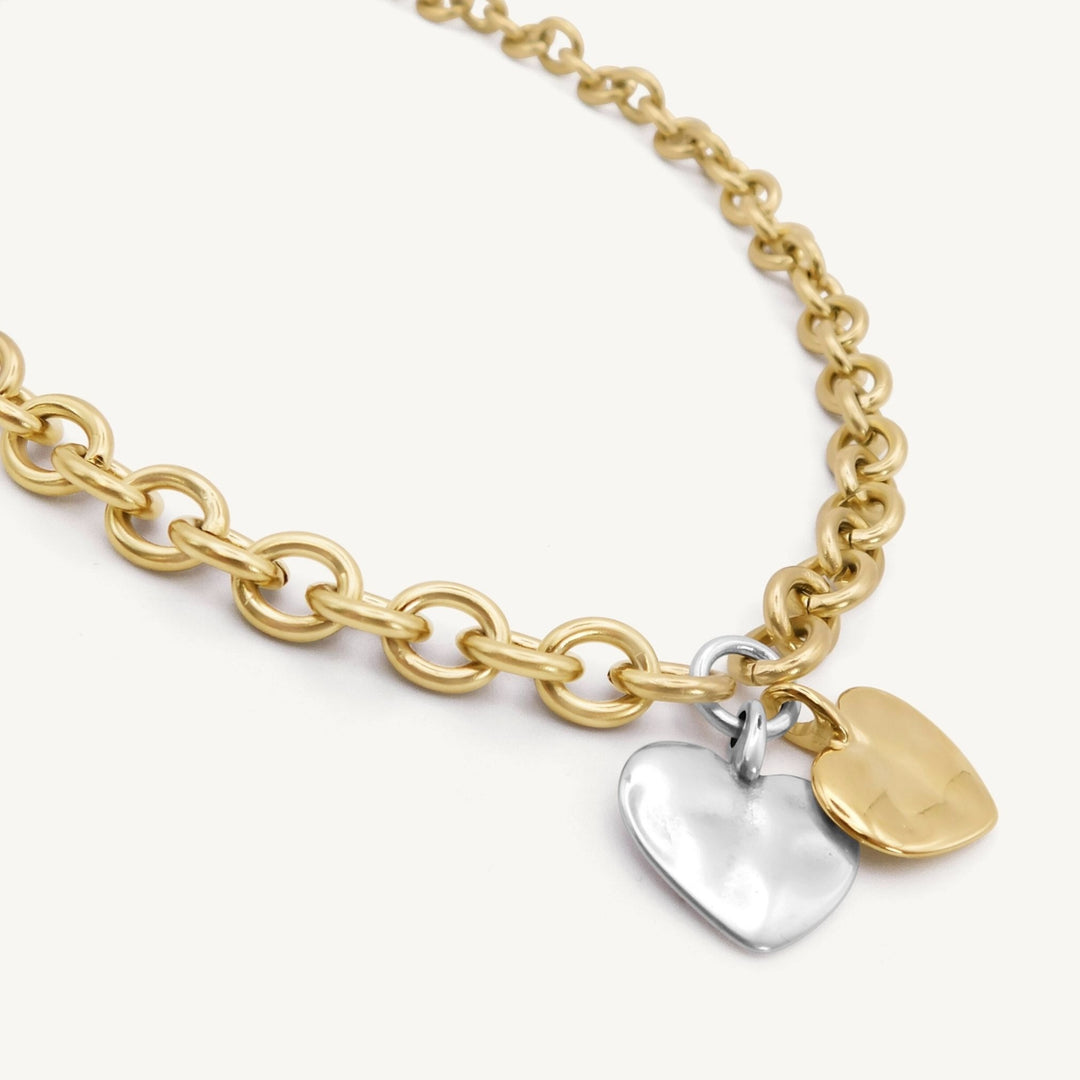 Twin Hayley Heart Chunky Necklace, Gold and Silver