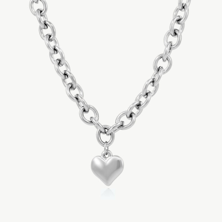 Chloe Heart Chunky Necklace, Silver