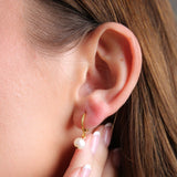Pearl Huggie Hoops, Gold