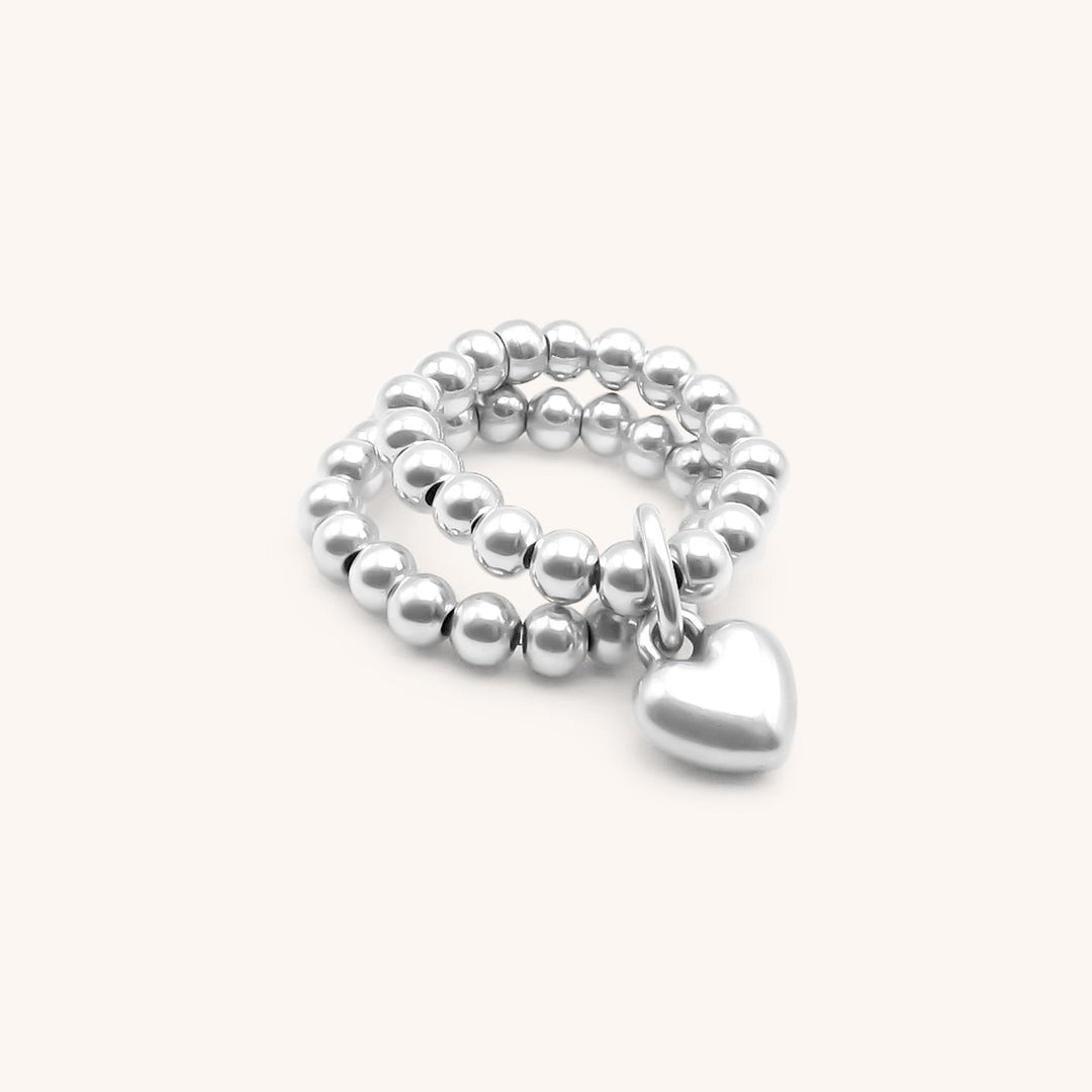 Set of 2- Puffed Heart & Essential Beads Ring