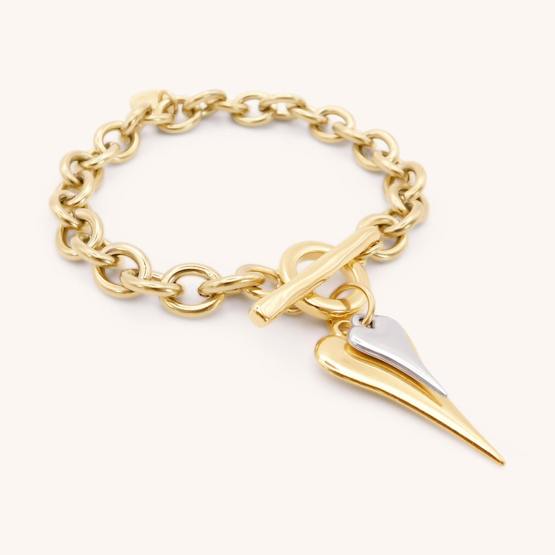 Hourglass Heart Chunky T-Bar Bracelet, Gold & Silver