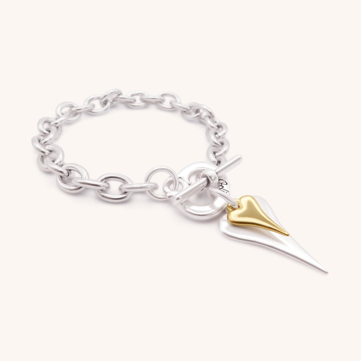 Standard and Mini Hourglass Heart T-Bar Bracelet, Silver and Gold