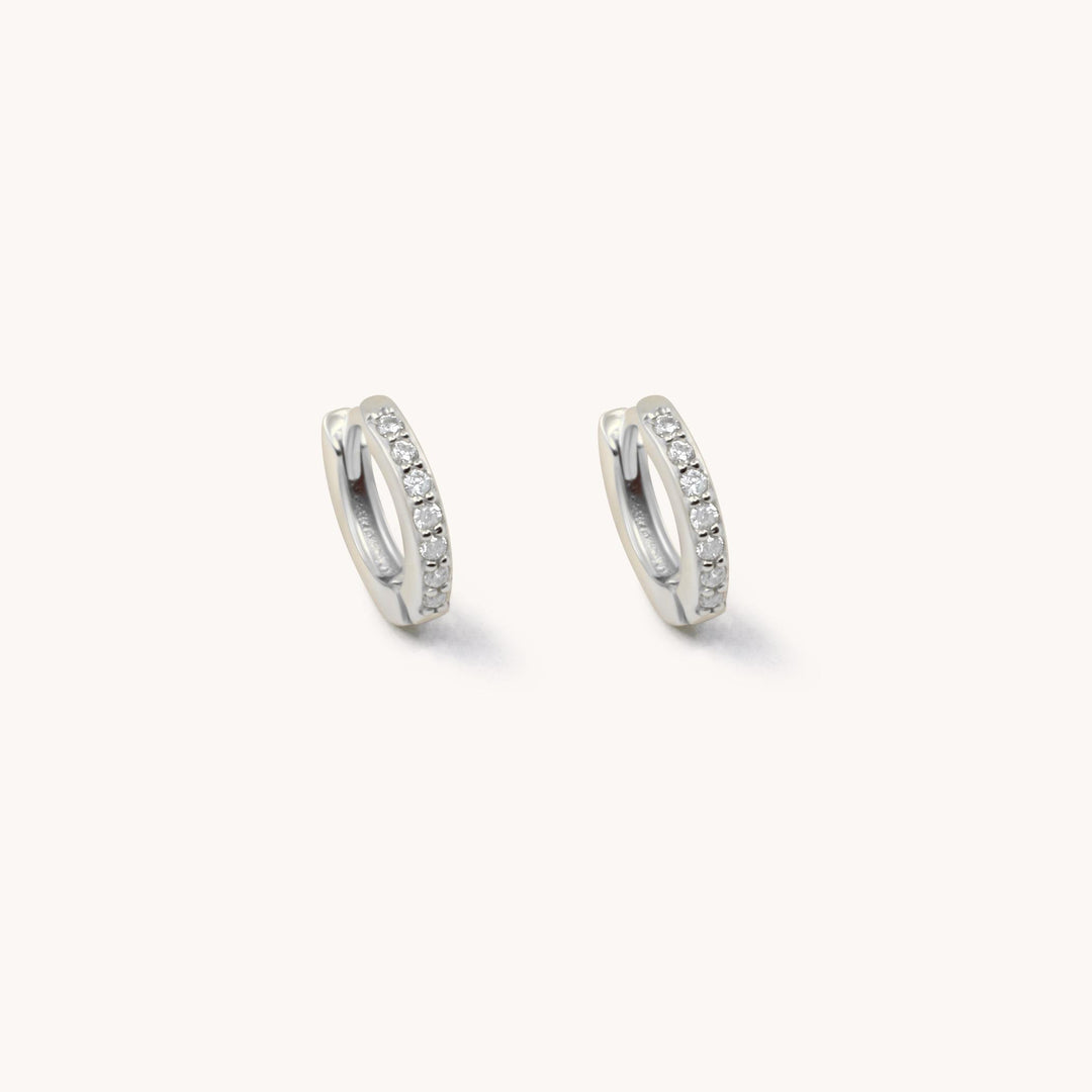 Sterling Silver Pavé Huggie Hoops, Silver