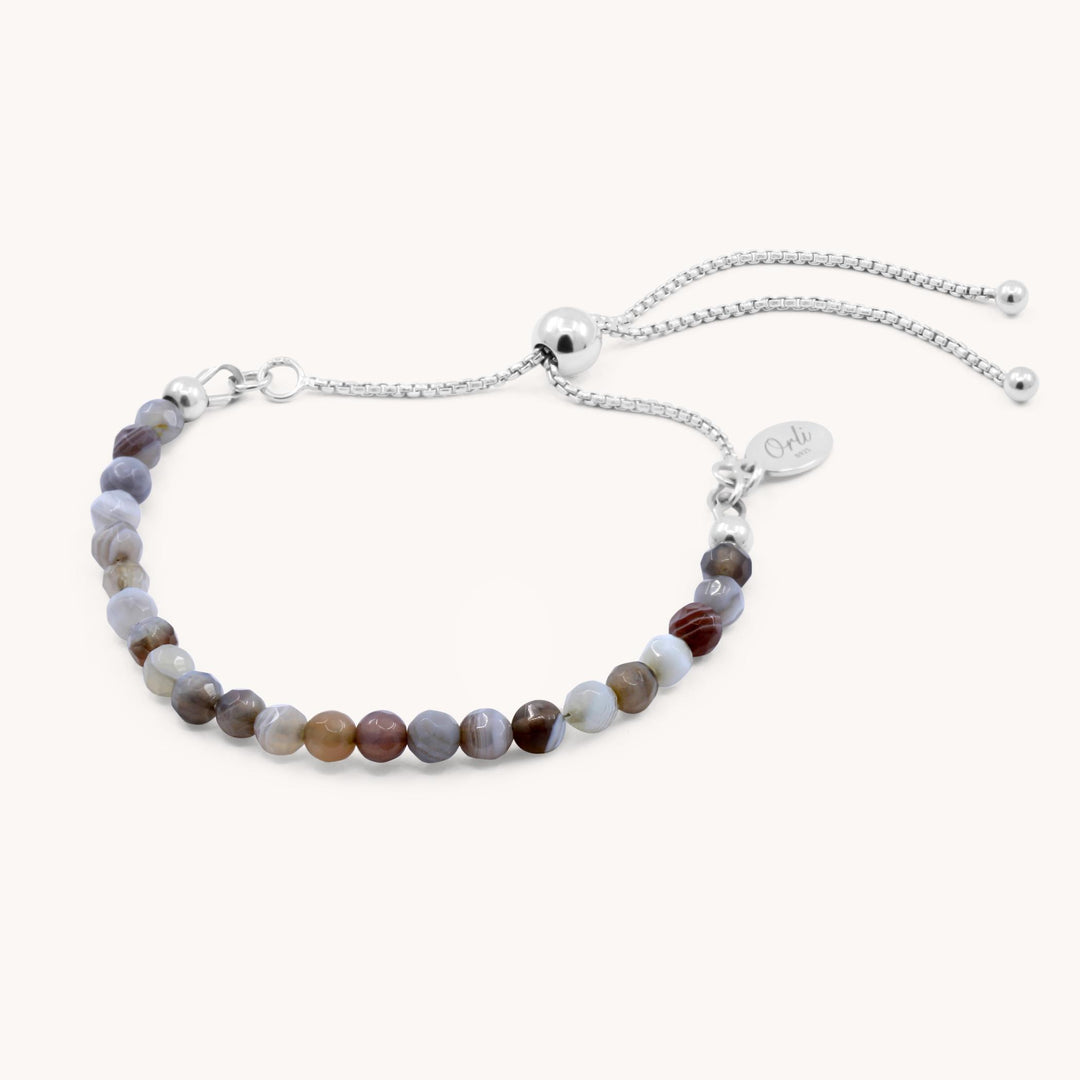 Sterling Silver Colourful Brown-tone Agate Adjustable Bracelet