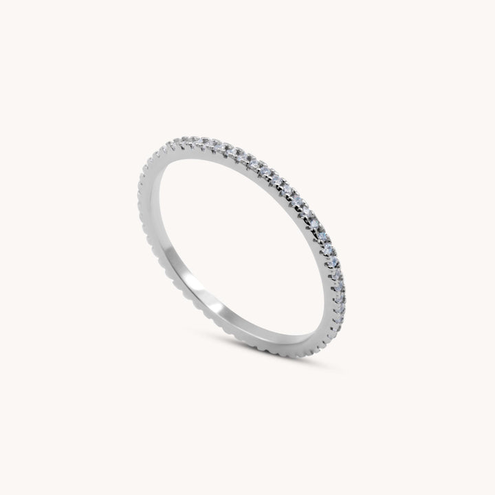 Sterling Silver Crystal Band Ring, Silver