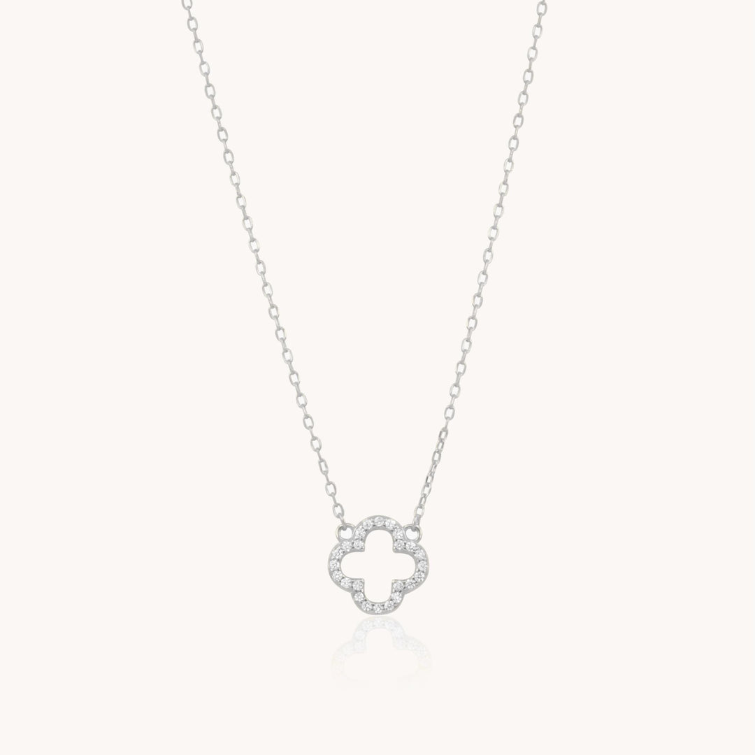 Sterling Silver Crystal Clover Necklace, Silver