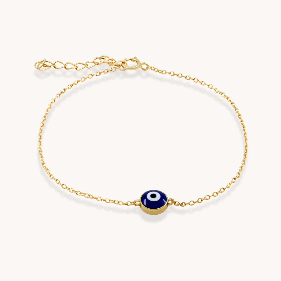 Sterling Silver Dainty Evil Eye Charm Bracelet, Gold