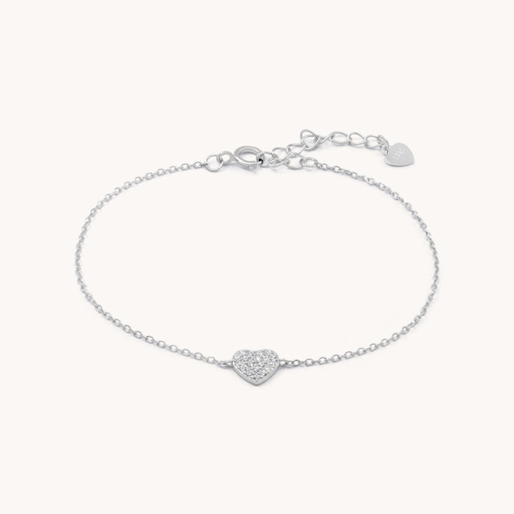 Sterling Silver Heart Pavé Dainty Bracelet