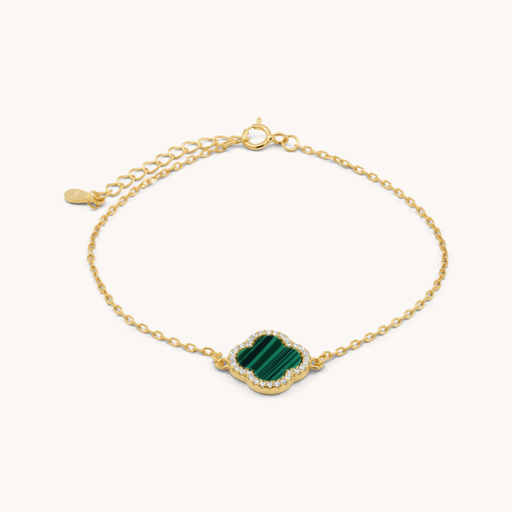 Sterling Silver Malachite Crystal Clover Bracelet, Gold