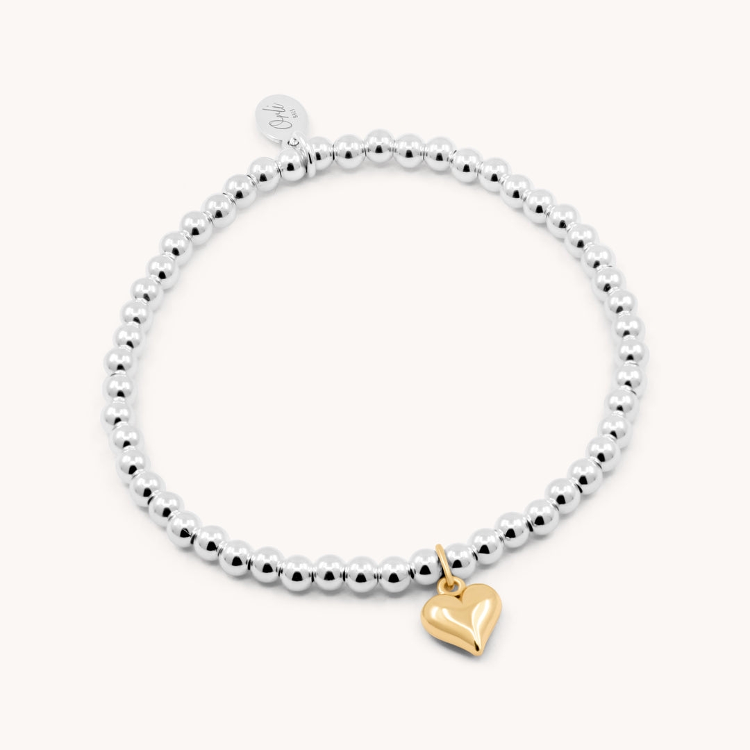 Sterling Silver Mia Heart Beads Bracelet, Silver & Gold