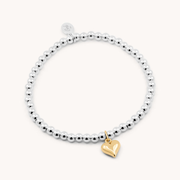 Sterling Silver Mia Puffed Heart Beads Bracelet in Silver and Gold