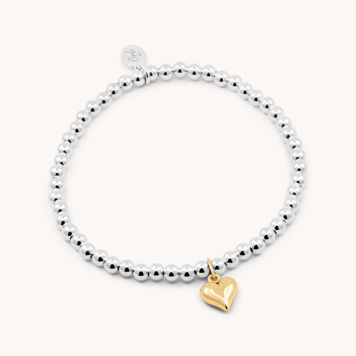 Sterling Silver Mia Heart Beads Bracelet, Silver & Gold