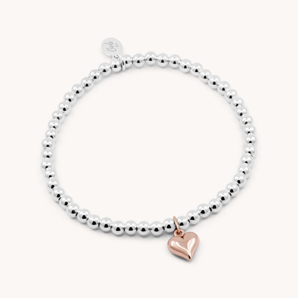 Sterling Silver Mia Puffed Heart Beads Bracelet in Silver and Rose Gold