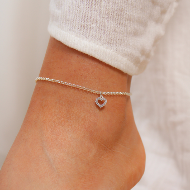 Sterling Silver Olivia Heart Anklet