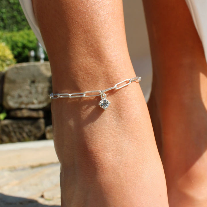 Sterling Silver Paperclip Birthstone Anklet