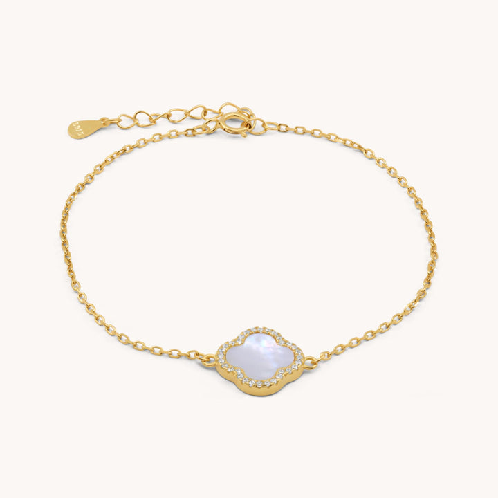 Sterling Silver Pearl Crystal Clover Bracelet, Gold