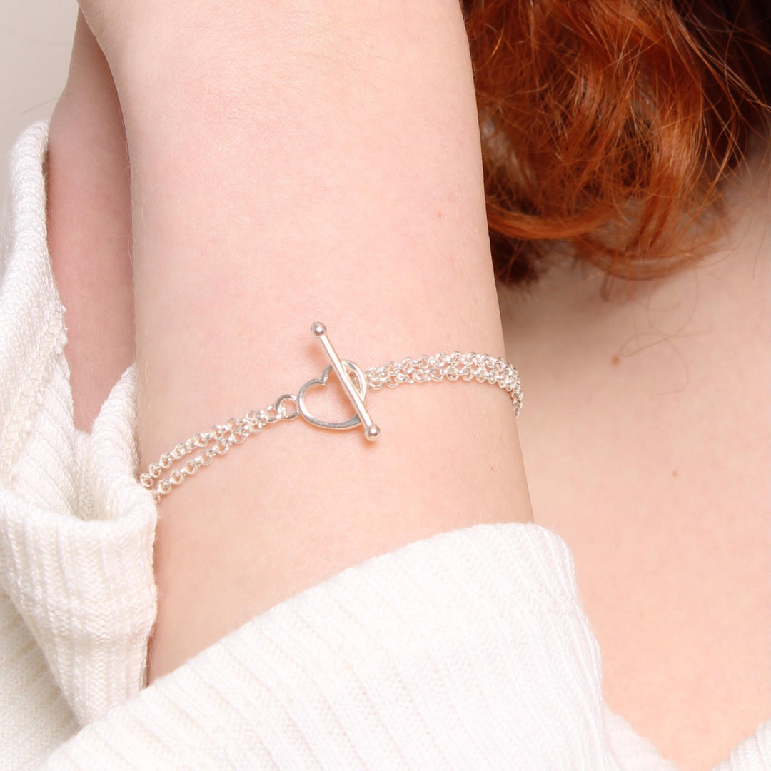 Sterling Silver Sienna T-bar Heart Bracelet