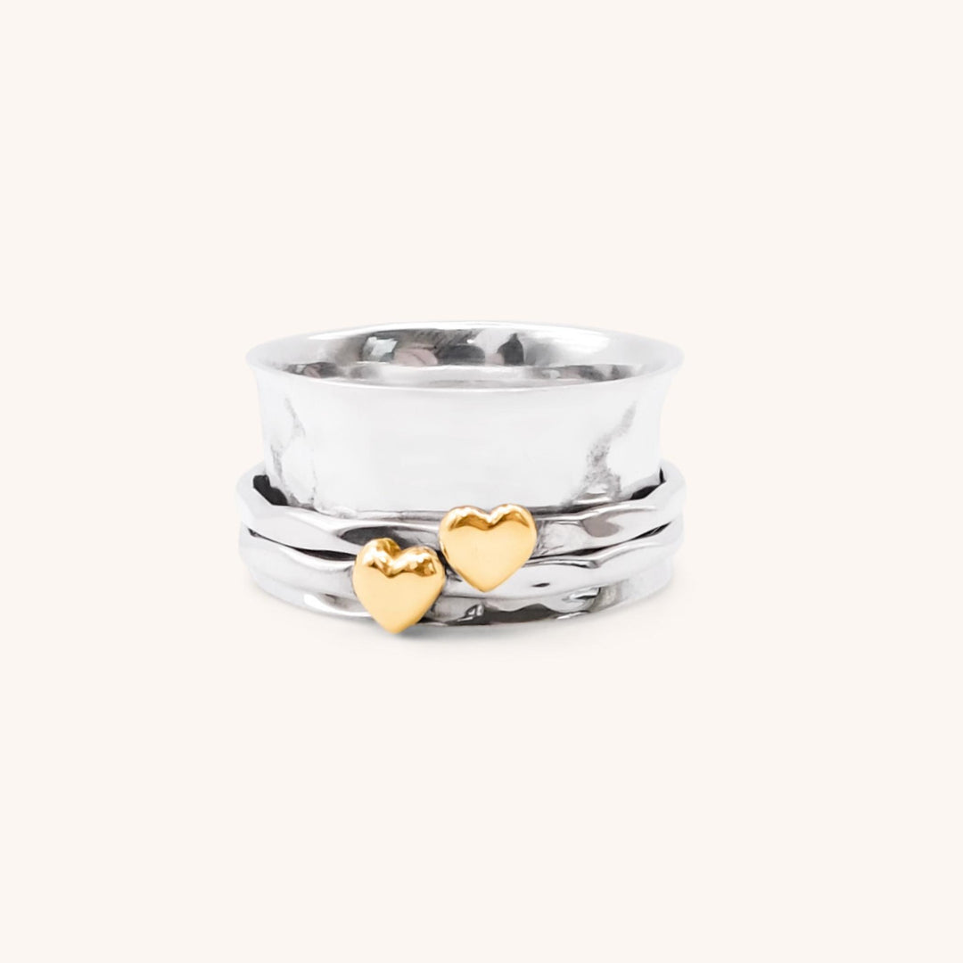 Sterling Silver Spinner Ring with Gold Hearts