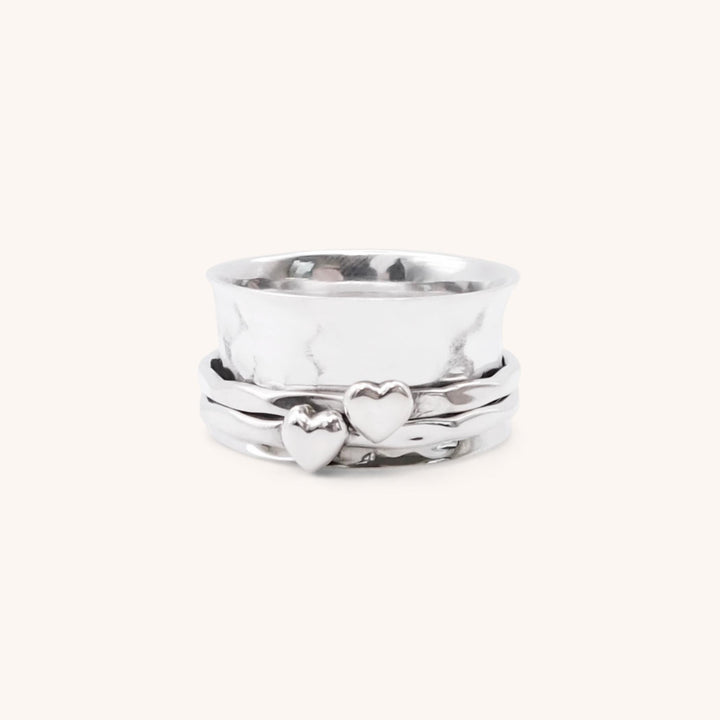 Sterling Silver Spinner Ring with Silver Hearts