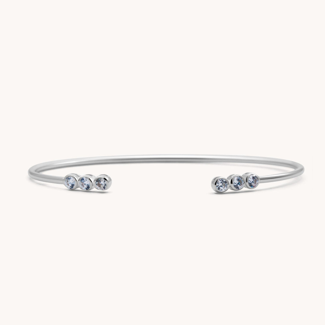 Sterling Silver Triple Crystal Adjustable Bangle