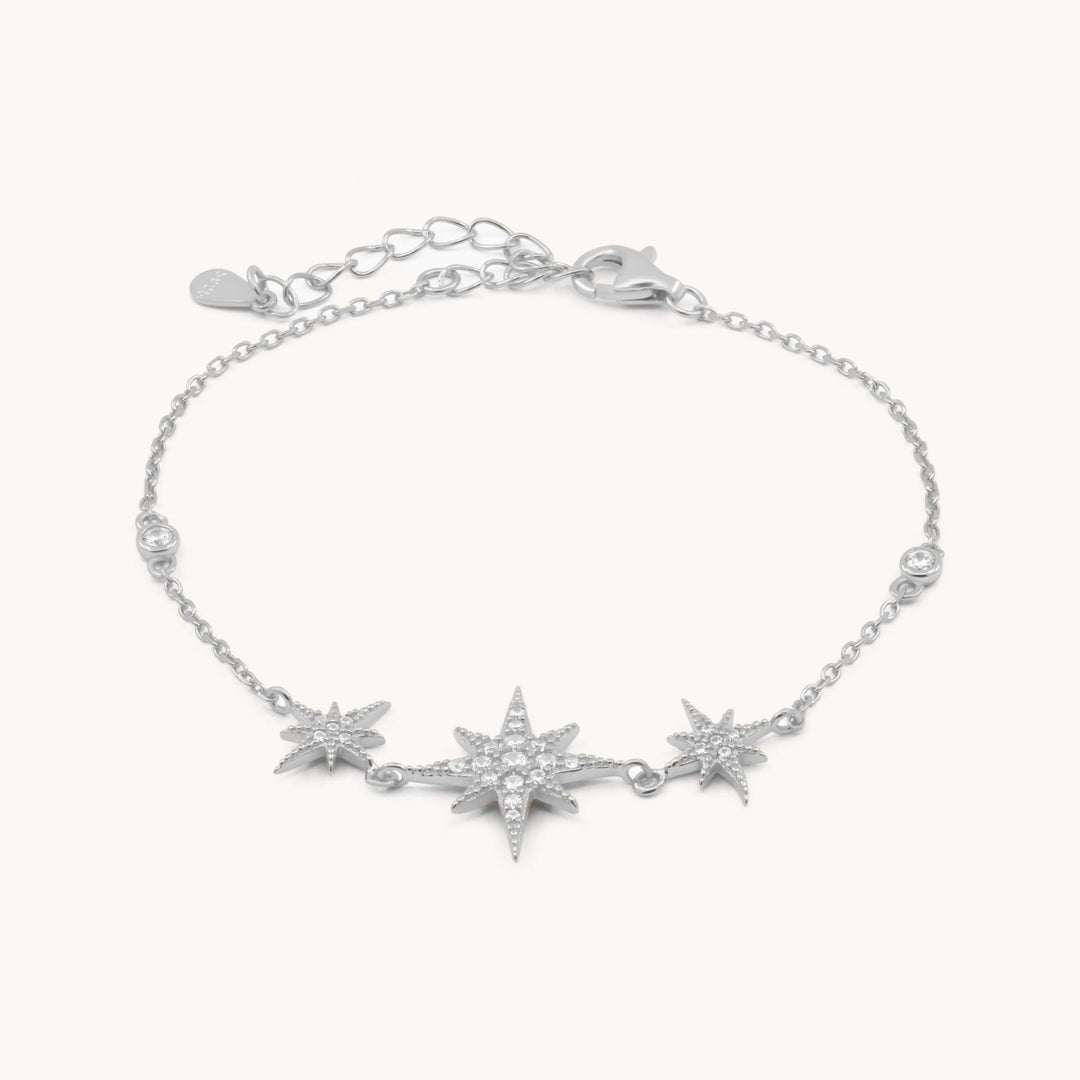 Sterling Silver Triple Crystal Starburst Bracelet, Silver