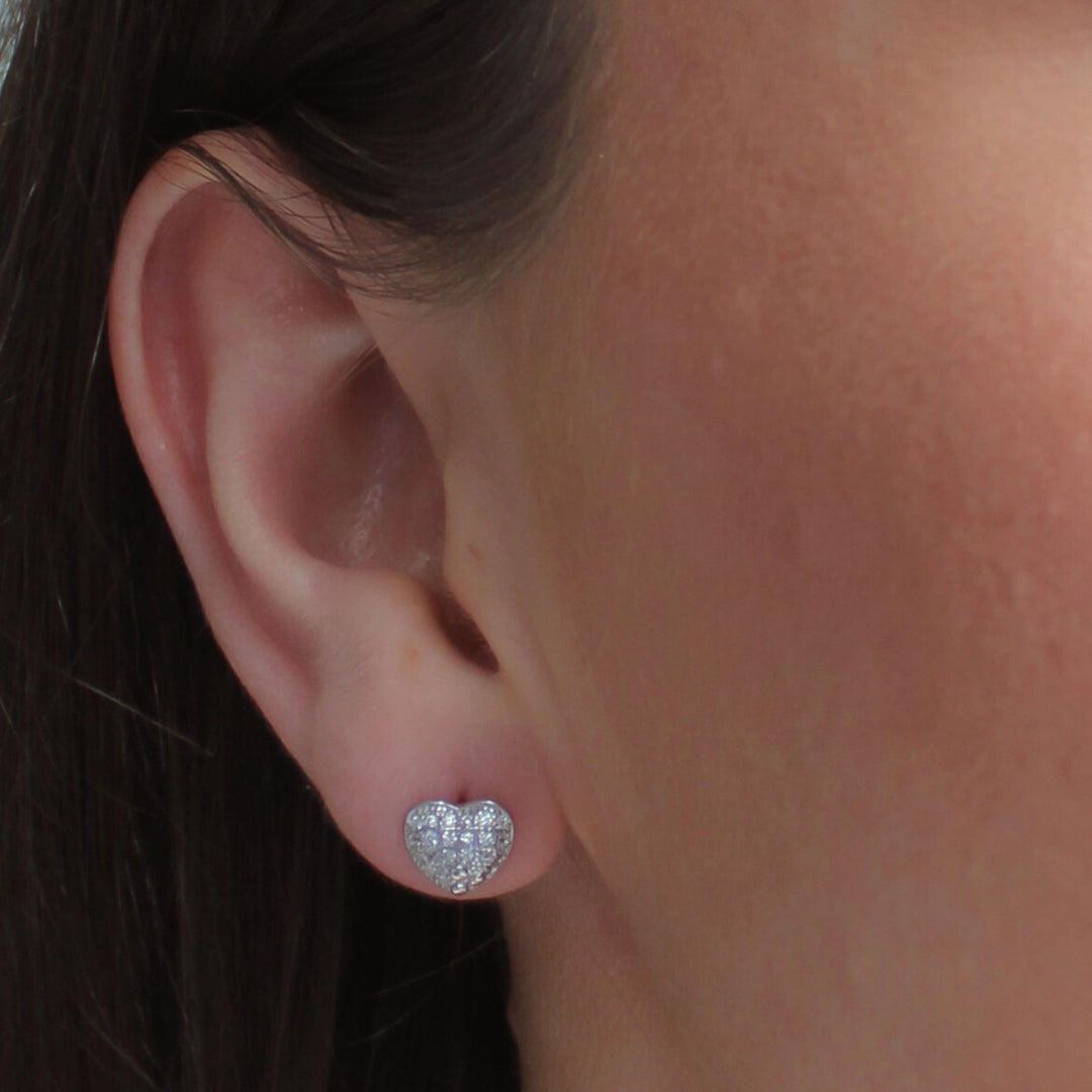 Sterling Silver Crystal Heart Stud Earrings