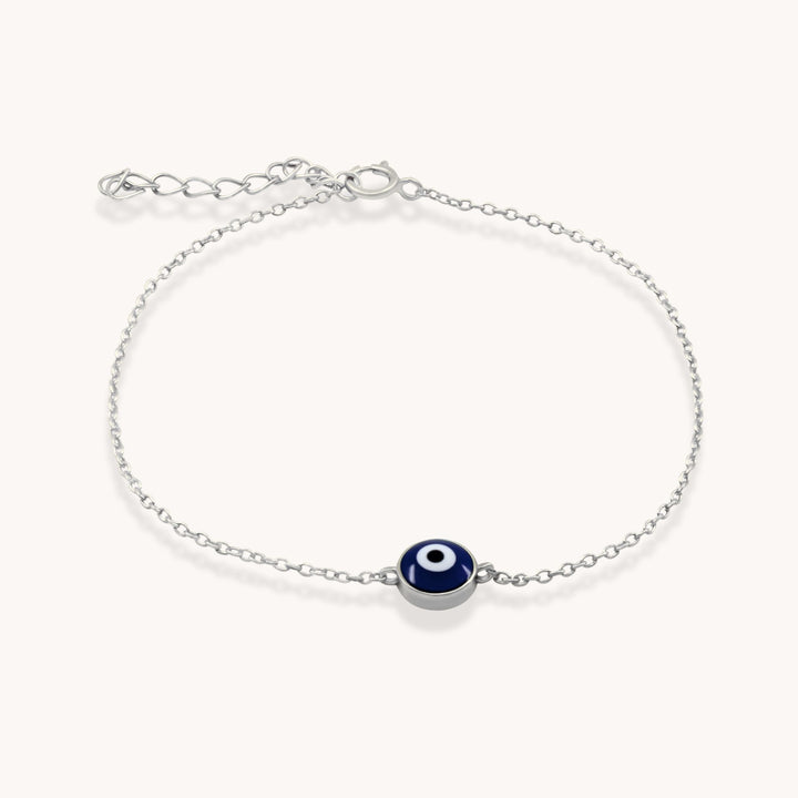 Sterling Silver Dainty Evil Eye Charm Bracelet, Silver