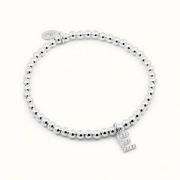 Sterling Silver Personalised Crystal Initial Beads Bracelet