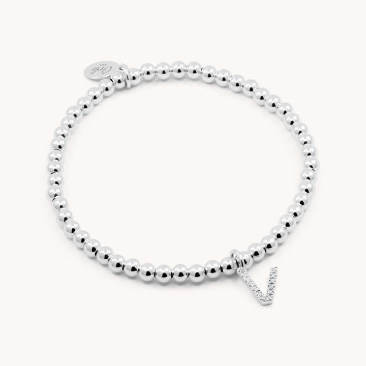 Sterling Silver Personalised Crystal Initial Beads Bracelet