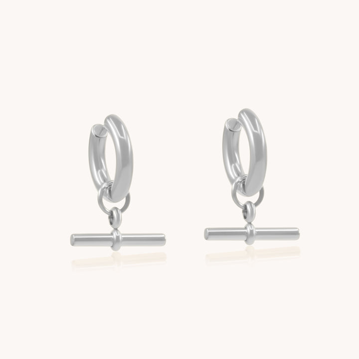 T-Bar Hoop Earrings, Silver