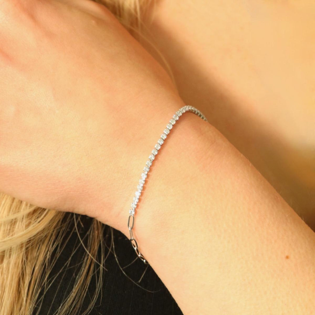 Tennis Paperclip Bracelet, Silver