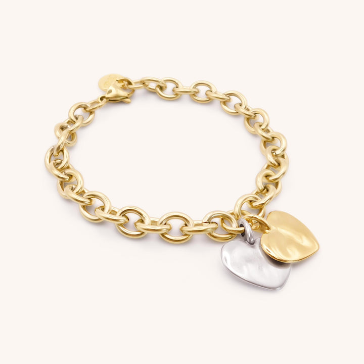 Twin Hayley Heart Chunky Bracelet, Gold and Silver