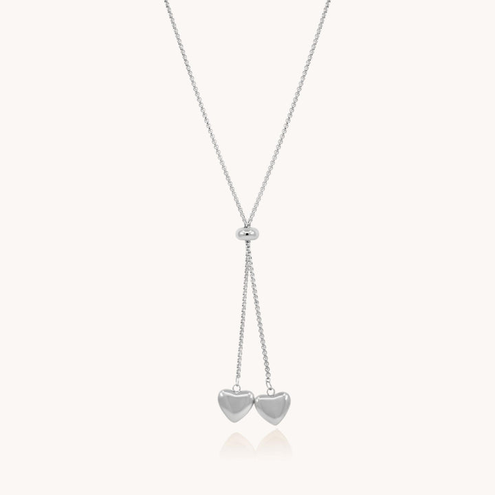 Twin Hearts Adjustable Necklace, Silver