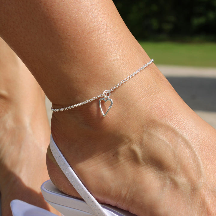 Sterling Silver Maddie Heart Fine Chain Anklet