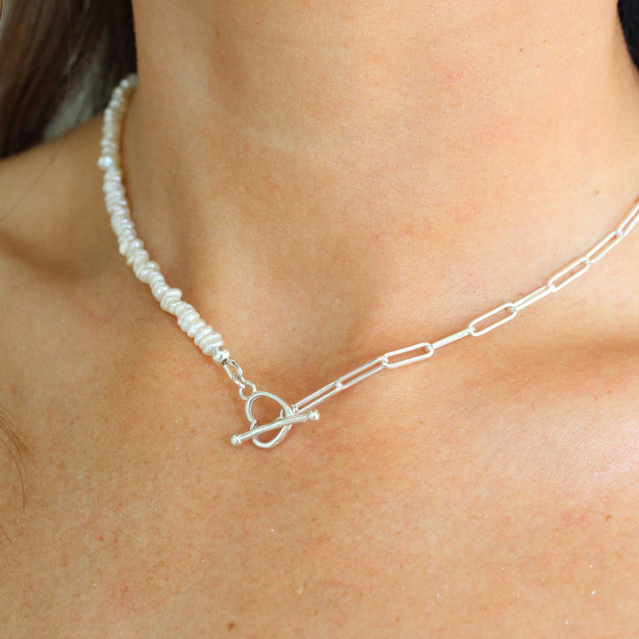 Sterling Silver Donna Pearl T-bar Necklace